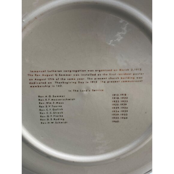 Commemorative Immanuel Lutheran Church Frederic Wisconsin 1913-1963 Plate Gold T - Picture 5 of 6